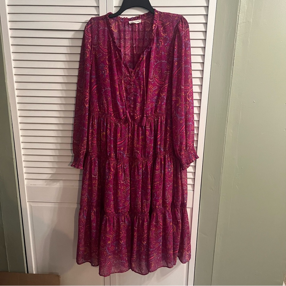 Beach Lunch Lounge Pink Paisley Dress Long Sleeve Midi